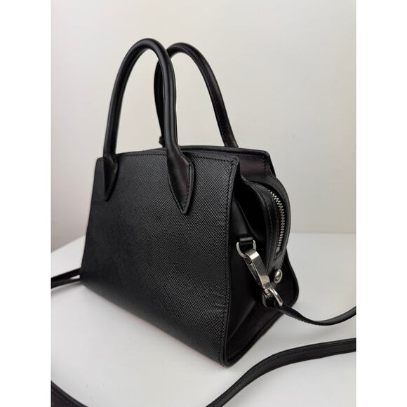 PRADA Milano Monochrome Black Small Handbag Leather Top Handle Crossbody Bag - Picture 6 of 11